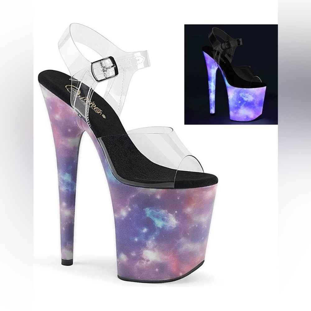 NEW LIMITED Pleaser Flamingo 808REFL Galaxy UV Platform Glow Dark 8inch Heels 8